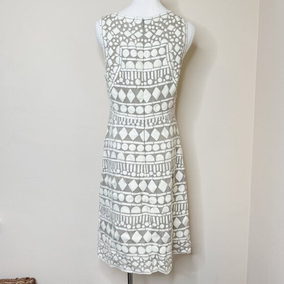 Naeem Khan Silk & Leather Patchwork Appliqué Mini Dress White and Tan Size 8 - Picture 13 of 13